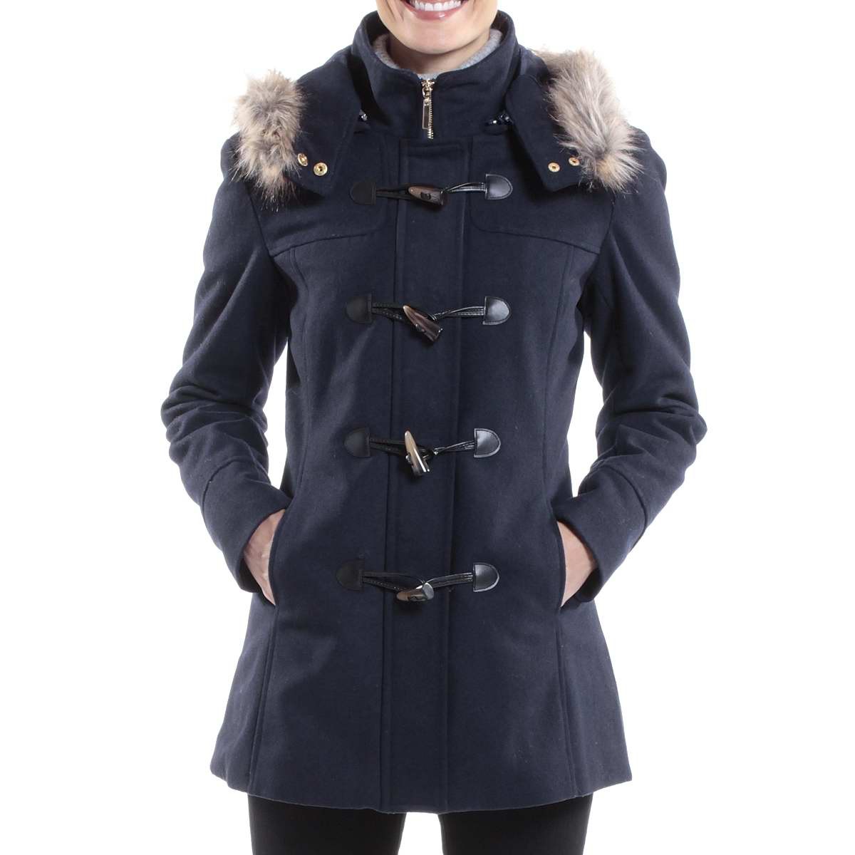 Alpine Swiss Duffy Women's Hooded Parka Fur Trim Wool Coat Toggle